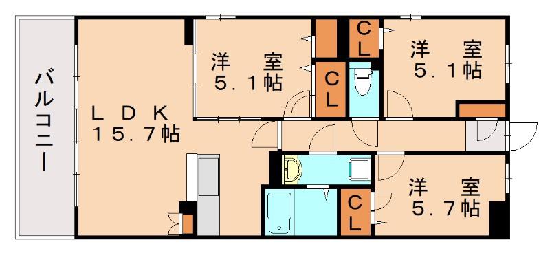 プレア次郎丸 C棟(3LDK/2階)の間取り写真