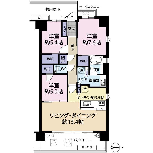 ジェイグラン北千里(3LDK/1階)の間取り写真