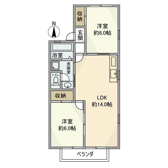 パレスノーヴァ(2LDK/2階)の間取り写真