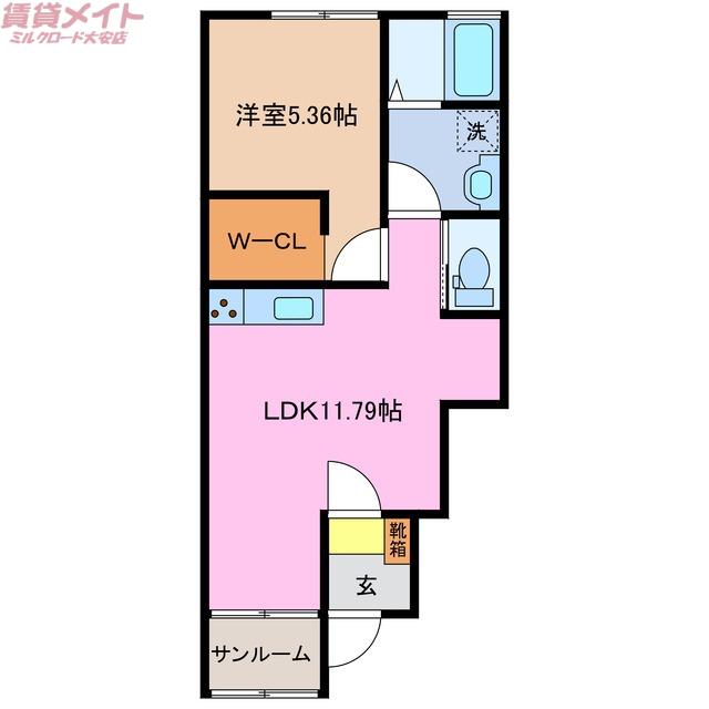 INABELL B棟(1LDK/1階)の間取り写真