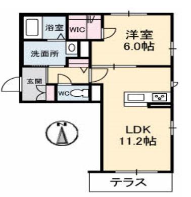 ベレオ花尻(1LDK/1階)の間取り写真