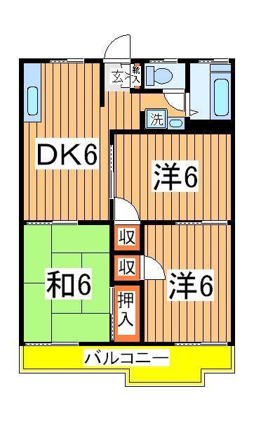パールハイツ砂川(3DK/2階)の間取り写真