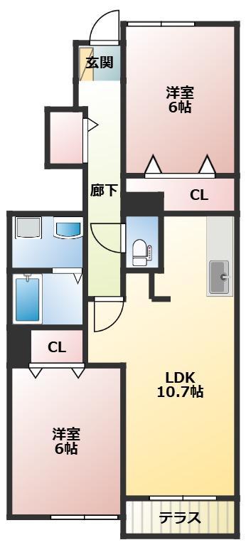 ブライト・スクエア B(2LDK/1階)の間取り写真