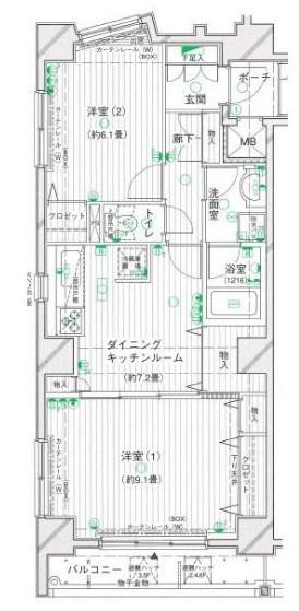 アール・ケープラザ横浜関内(2DK/2階)の間取り写真
