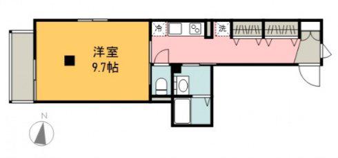 オークランドヒルズ仁保南(1K/2階)の間取り写真