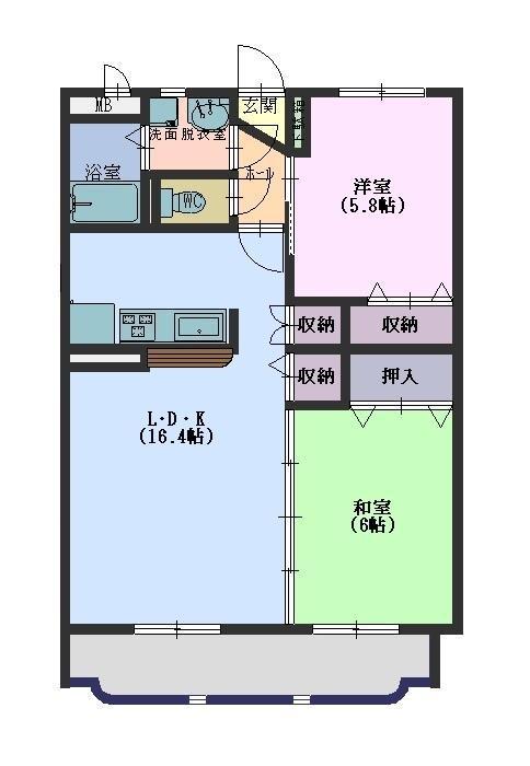 グランデル B(2LDK/2階)の間取り写真
