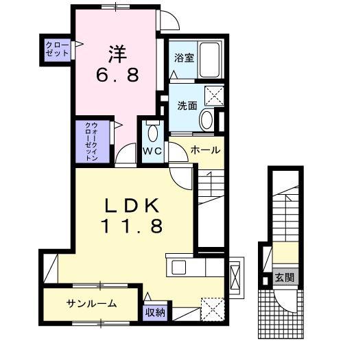 ティアラ(1LDK/2階)の間取り写真