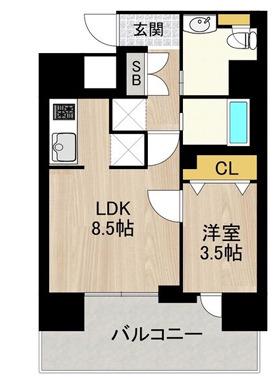 PHOENIX北堀江(1LDK/3階)の間取り写真