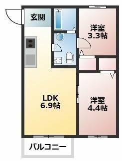 グラン六ツ川(2DK/2階)の間取り写真