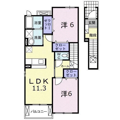 エアリーヴィラB(2LDK/2階)の間取り写真