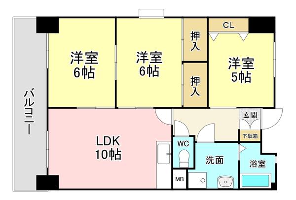 イエローマンション小倉(3LDK/4階)の間取り写真
