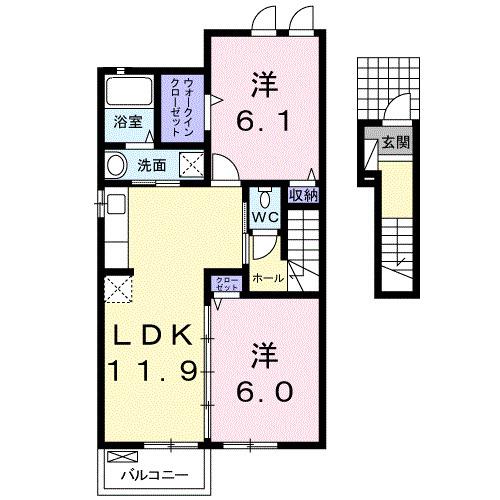 グラン テレーノ C(2LDK/2階)の間取り写真