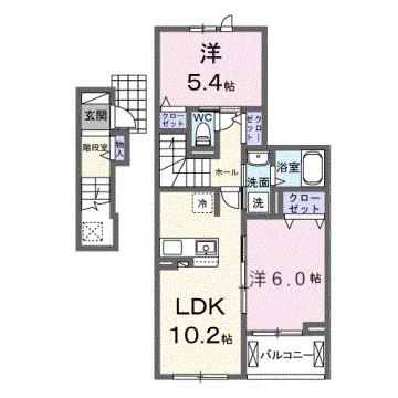 フォルトゥーナ 播磨(2LDK/2階)の間取り写真