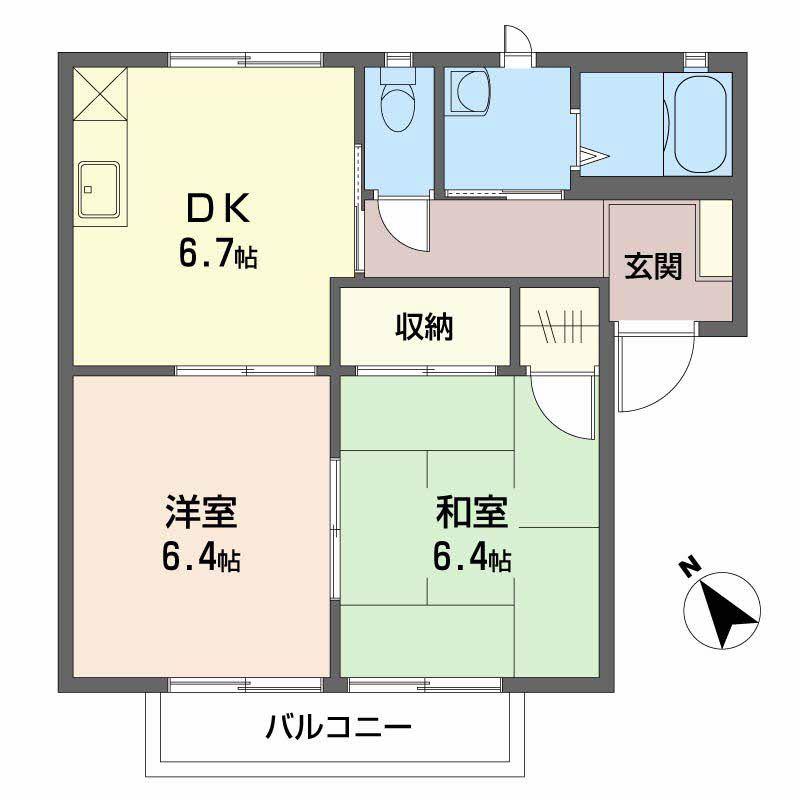 フォーレス笹山B棟(2DK/1階)の間取り写真