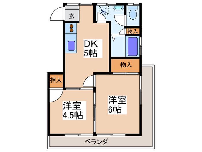宝町山田アパ-ト(2DK/2階)の間取り写真