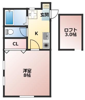 パ-シモン西が丘(1K/2階)の間取り写真
