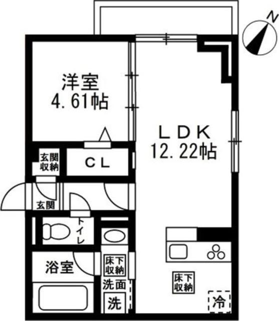 国立市谷保4丁目PJ 共同A棟(1LDK/2階)の間取り写真