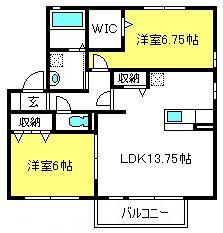 リビングタウン大宮西B(2LDK/2階)の間取り写真