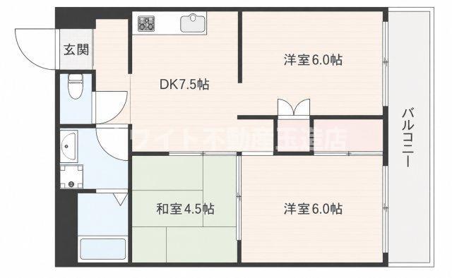 グランドール天王寺(3DK/6階)の間取り写真