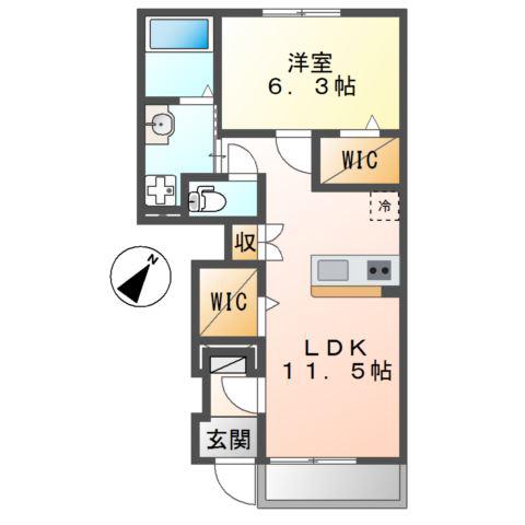 トレニア(1LDK/1階)の間取り写真