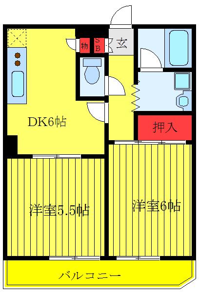 ロイヤルメドウ(2DK/1階)の間取り写真