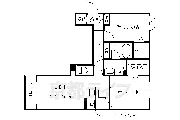 シャーメゾン 千本六軒町(2LDK/1階)の間取り写真