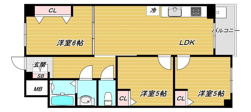 夢野ハイタウン(3LDK/3階)の間取り写真