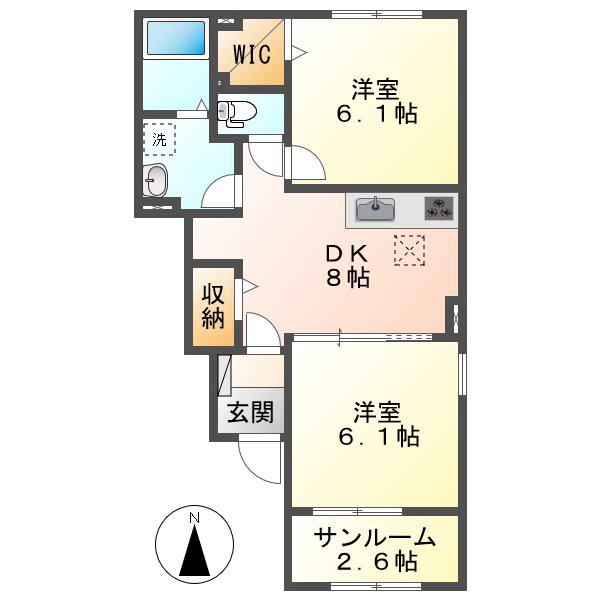 ダイヤモンド・ノア B(2DK/1階)の間取り写真