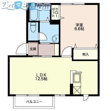 ディアス石山C(1LDK/2階)の間取り写真