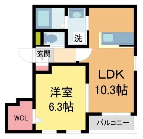 ヴァンクレール西宮北口(1LDK/1階)の間取り写真