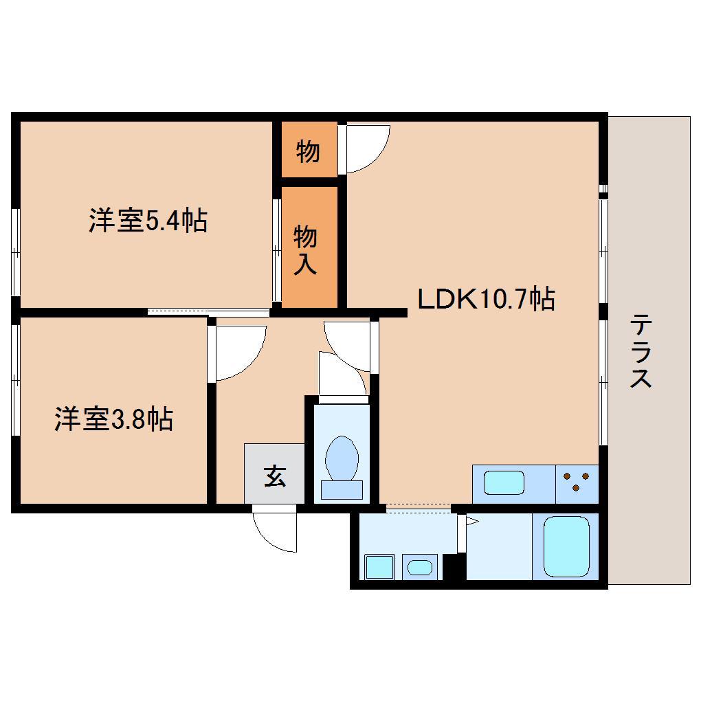 バンブーパインハイツB(2LDK/1階)の間取り写真