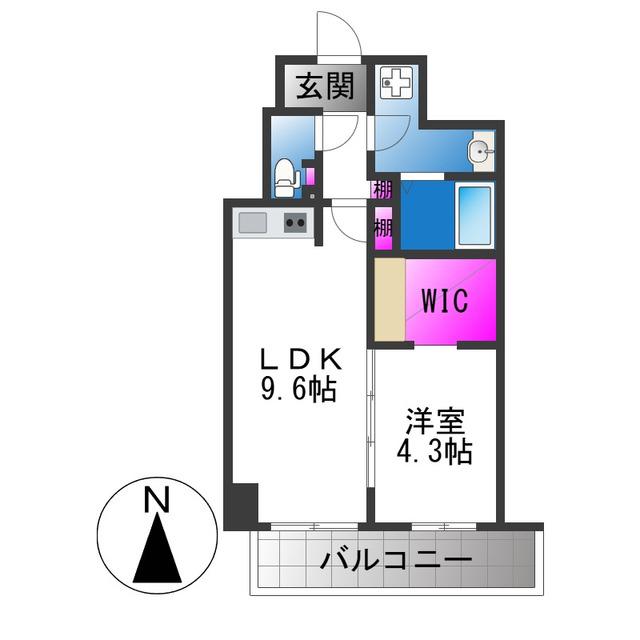 ハイラインV(1LDK/12階)の間取り写真