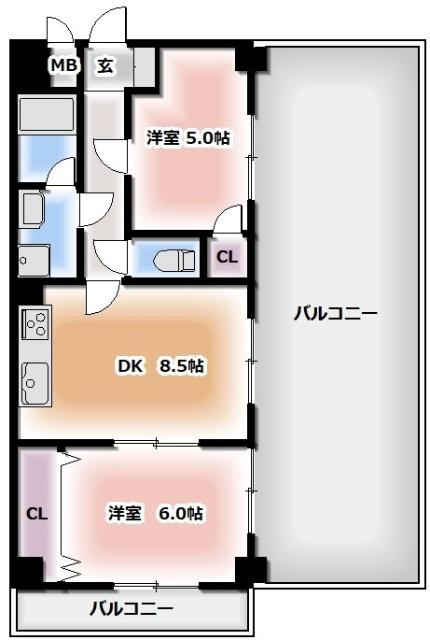 コスモ八柱(2DK/6階)の間取り写真