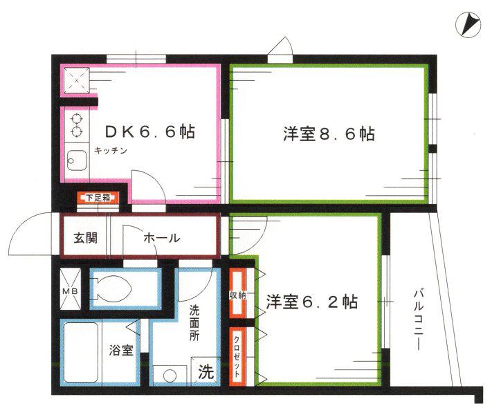 ヴェール新井薬師(2DK/4階)の間取り写真
