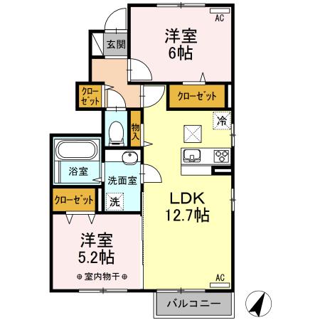 銀河タウン C(2LDK/1階)の間取り写真