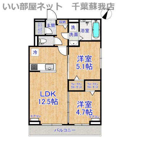 D-ROOM末広I B(2LDK/2階)の間取り写真