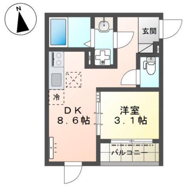 八王子市北野町マンション工事(1DK/1階)の間取り写真
