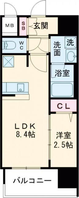 グランフォーレ久留米駅プレミア(1LDK/8階)の間取り写真