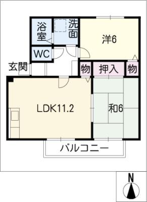 アベニーダHISA B(2LDK/1階)の間取り写真