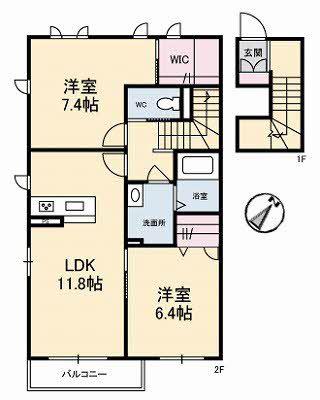 エストテラス(2LDK/2階)の間取り写真