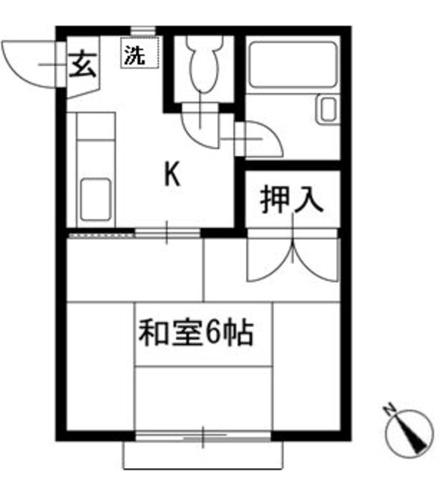 シャンブル小竹(1K/2階)の間取り写真