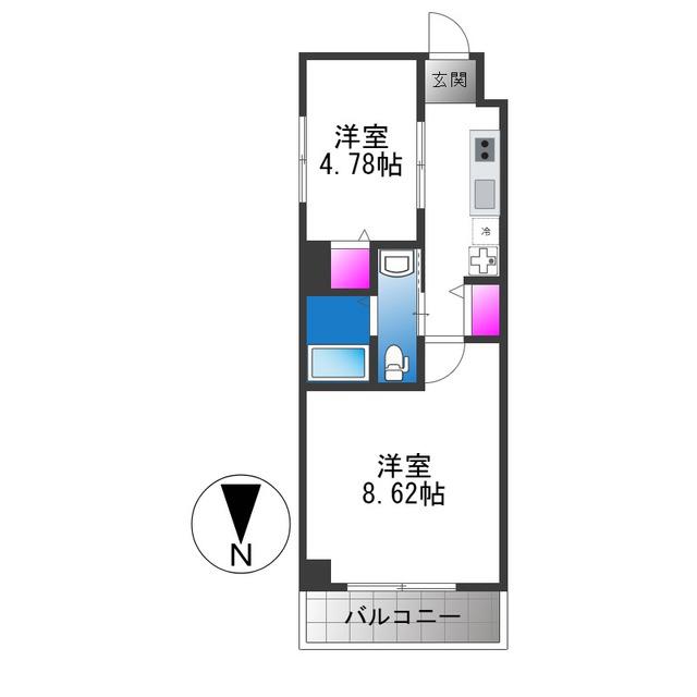 グランシアター高井田(1LDK/4階)の間取り写真