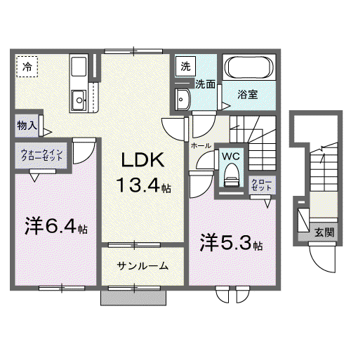 コンフィ(2LDK/2階)の間取り写真