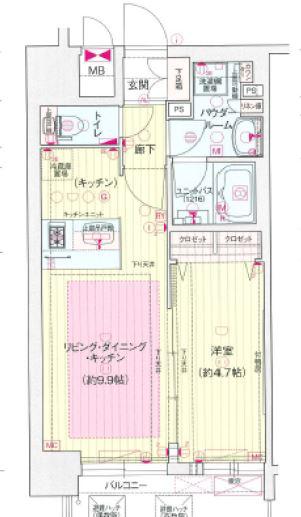 プレサンス大阪福島シエル(1LDK/7階)の間取り写真