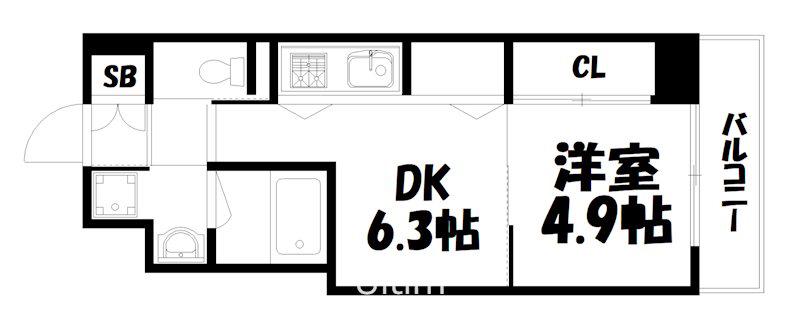 グランエターナ京都(1DK/9階)の間取り写真