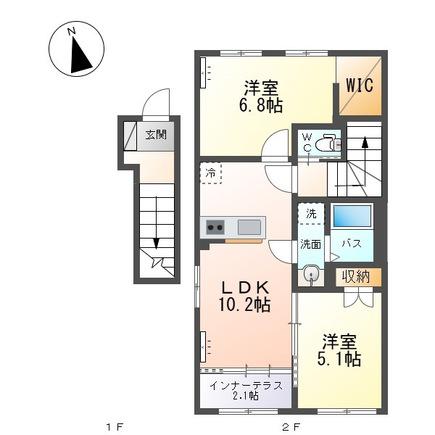 天童市駅西4丁目アパート(2LDK/2階)の間取り写真