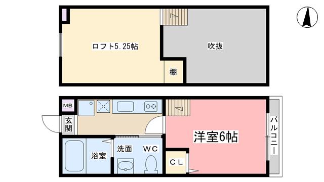 ロフティ北花山II(1K/2階)の間取り写真