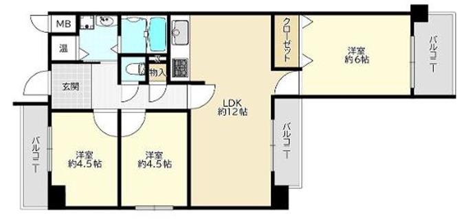 土佐堀ビューハイツ(3LDK/11階)の間取り写真