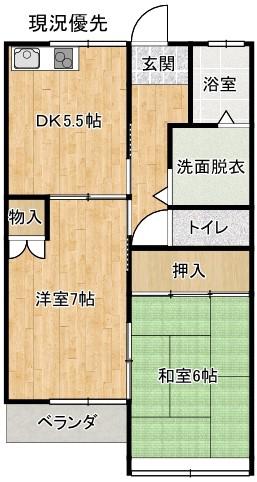 グローブコートB(2DK/2階)の間取り写真