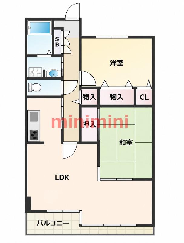 メイプル千里(2LDK/2階)の間取り写真